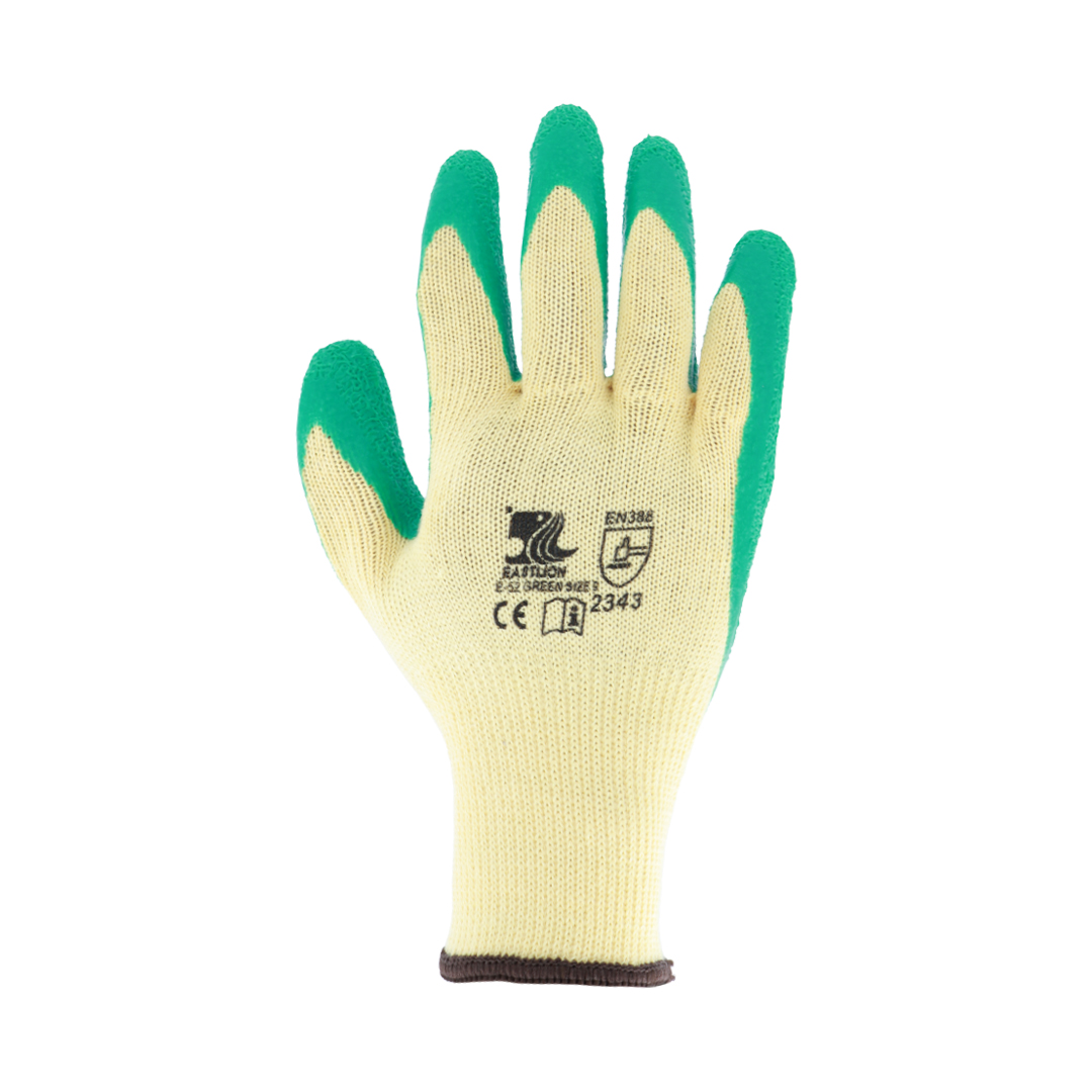 Glovves yellow polyester green latex E52 2